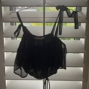 Black fancy crop top that ties on the shoulder